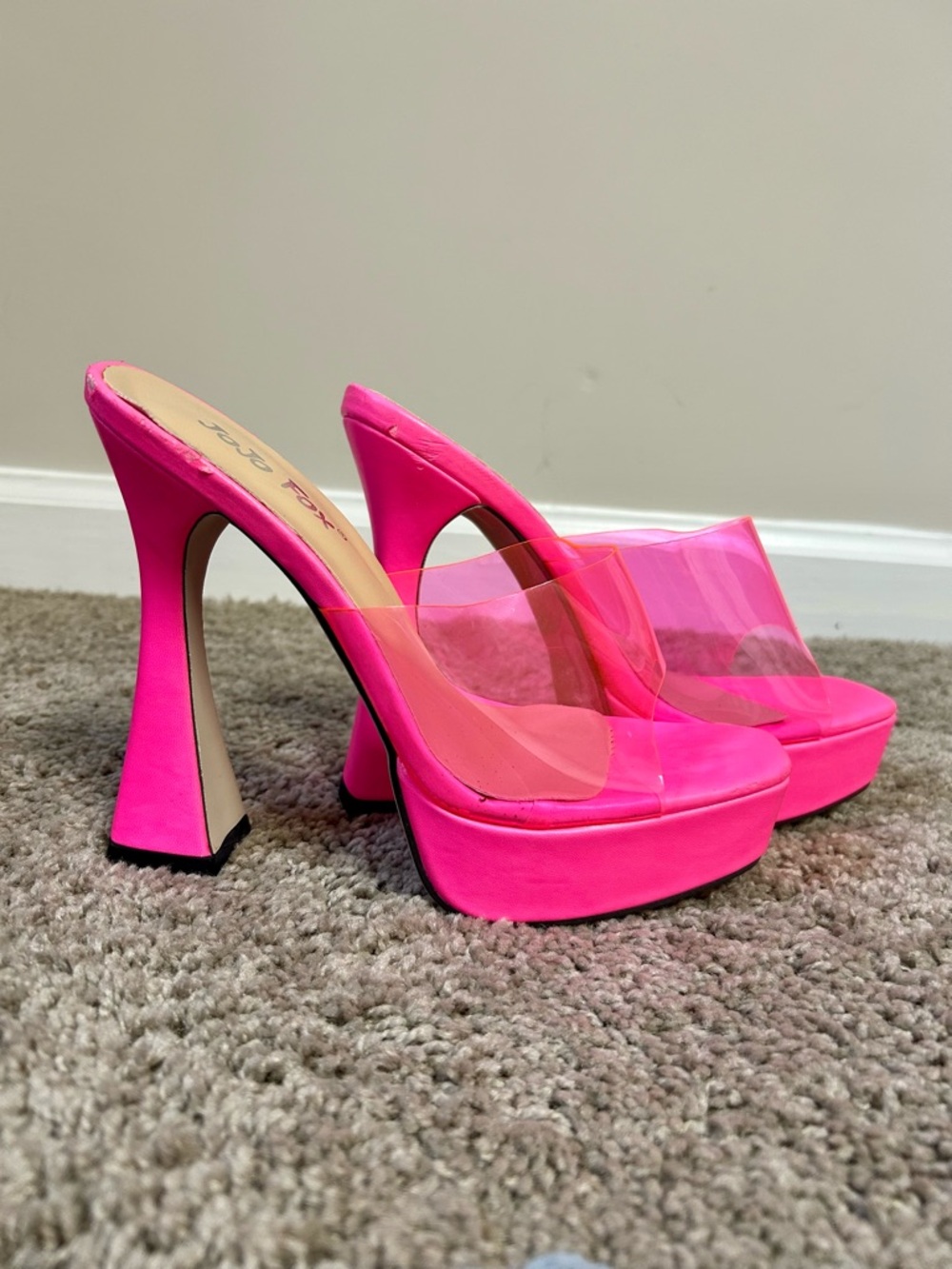 Hot Pink Platform Mules with Clear PVC Strap